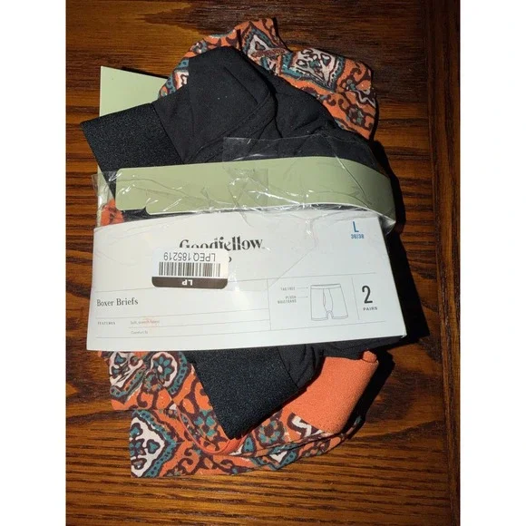 Goodfellow & Co Mens Medallion Boxer Briefs 2 Pack Orange Black L 36-38 458476 - Picture 1 of 2